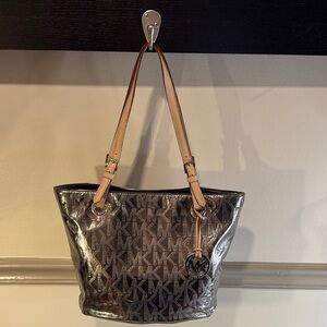 Michael Kors Shiny Mirror Metallic PVC North South Tote Bag - Silver Hardware